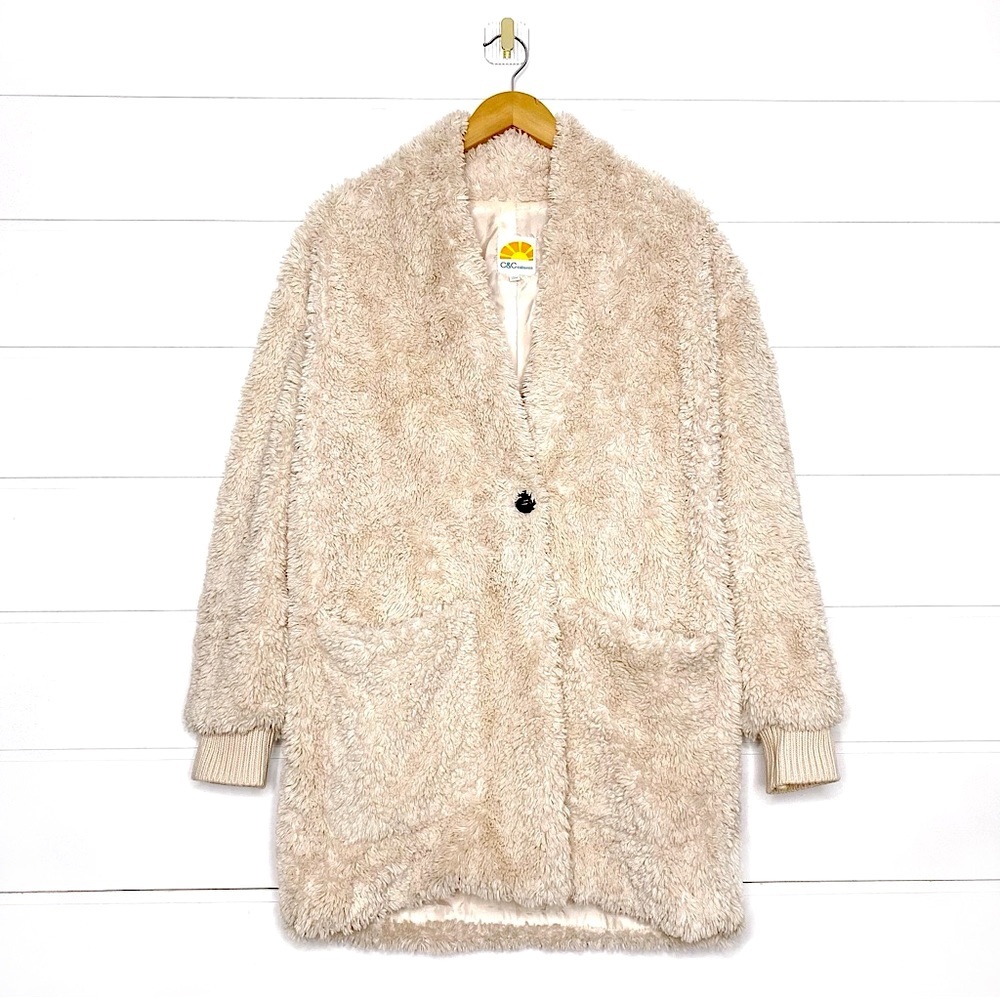 C&C California Cream Fur Teddy Bear Coat Size Medium